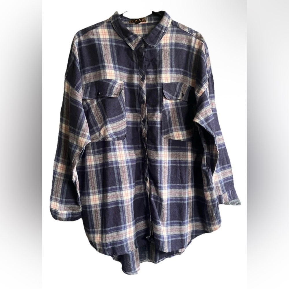 TAXI Women’s 1X Plaid Flannel Shirt Multicolor Button Down Long Sleeve